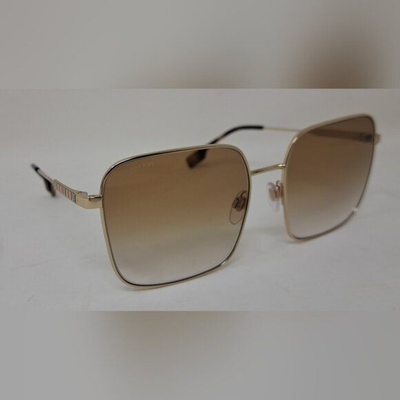 Burberry Sunglasses Gold Brown Gradient Oversized Square Check B3119 58-17-140 - Picture 10 of 14